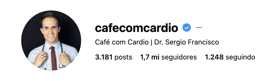 Perfil do Instagram Café com Cardio, do Dr. Sérgio Francisco, com mais de 1,7 milhão de seguidores